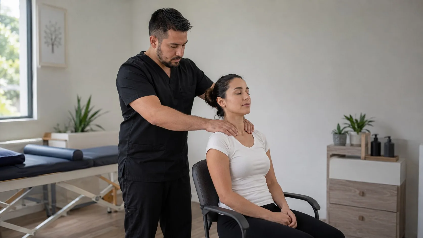 Masoterapia de hombros y trapecios en QuiroHome