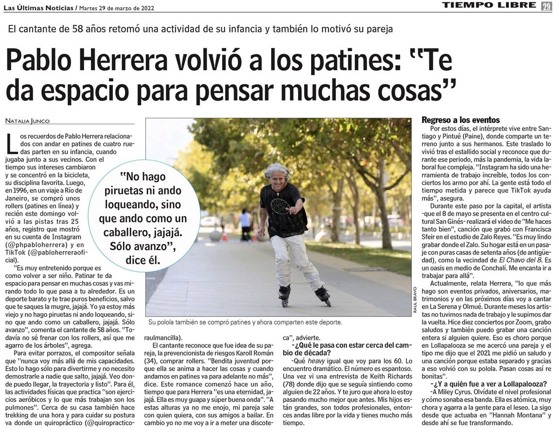 Nota de Las Ultimas Noticias sobre Pablo Herrera, 2022
